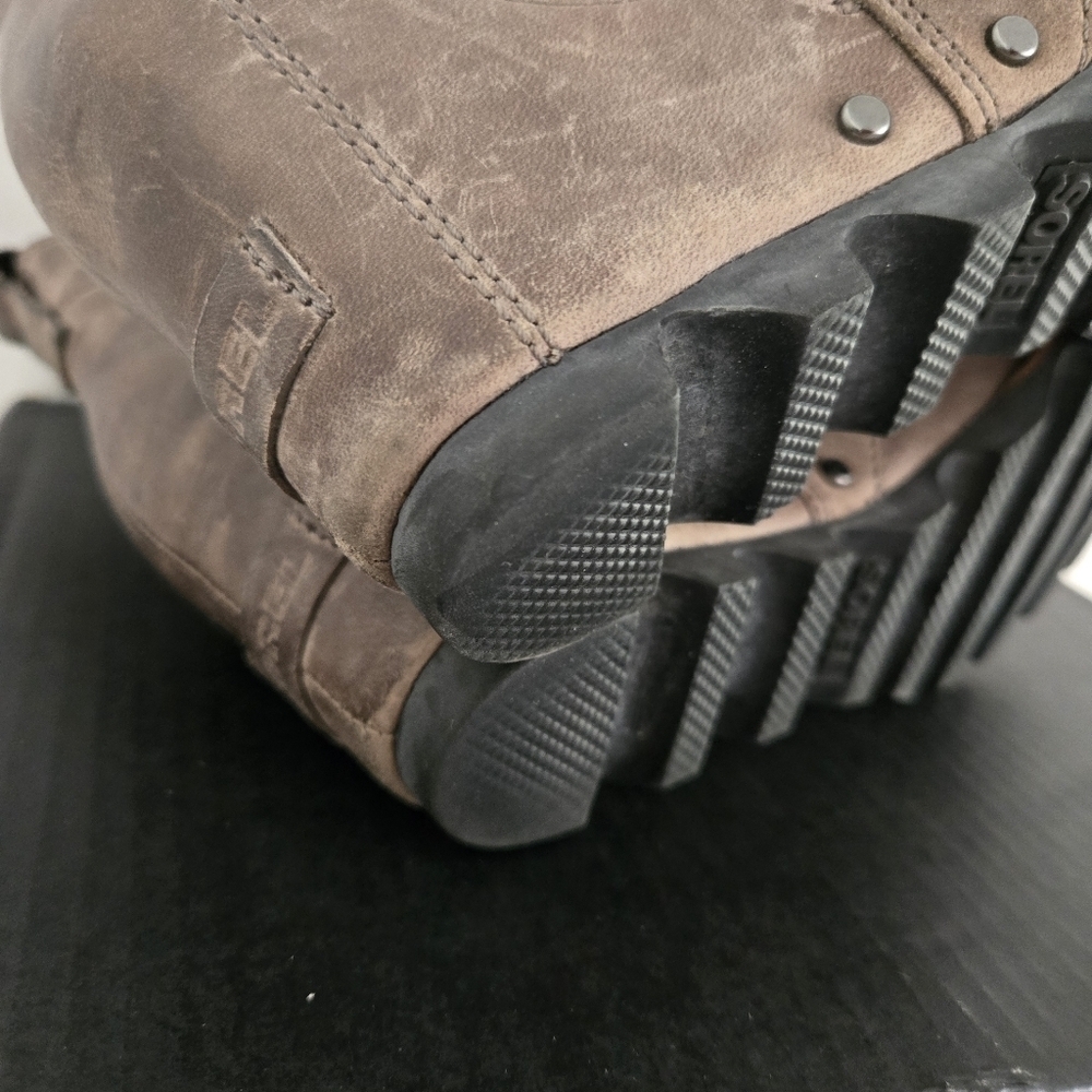 Sorel Lea Wedge Leather Boots Brown Gray Black Kettle Taupe Size 7.5 NL2334 - Picture 9 of 10